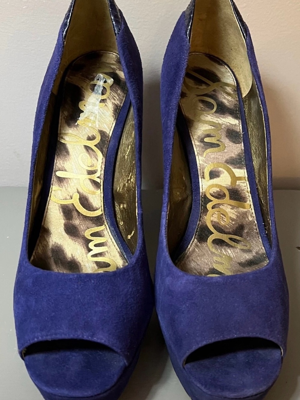 Sam Edelman Women's Blue Suede Peep-Toe Platform Pumps - Picture 3 of 10
